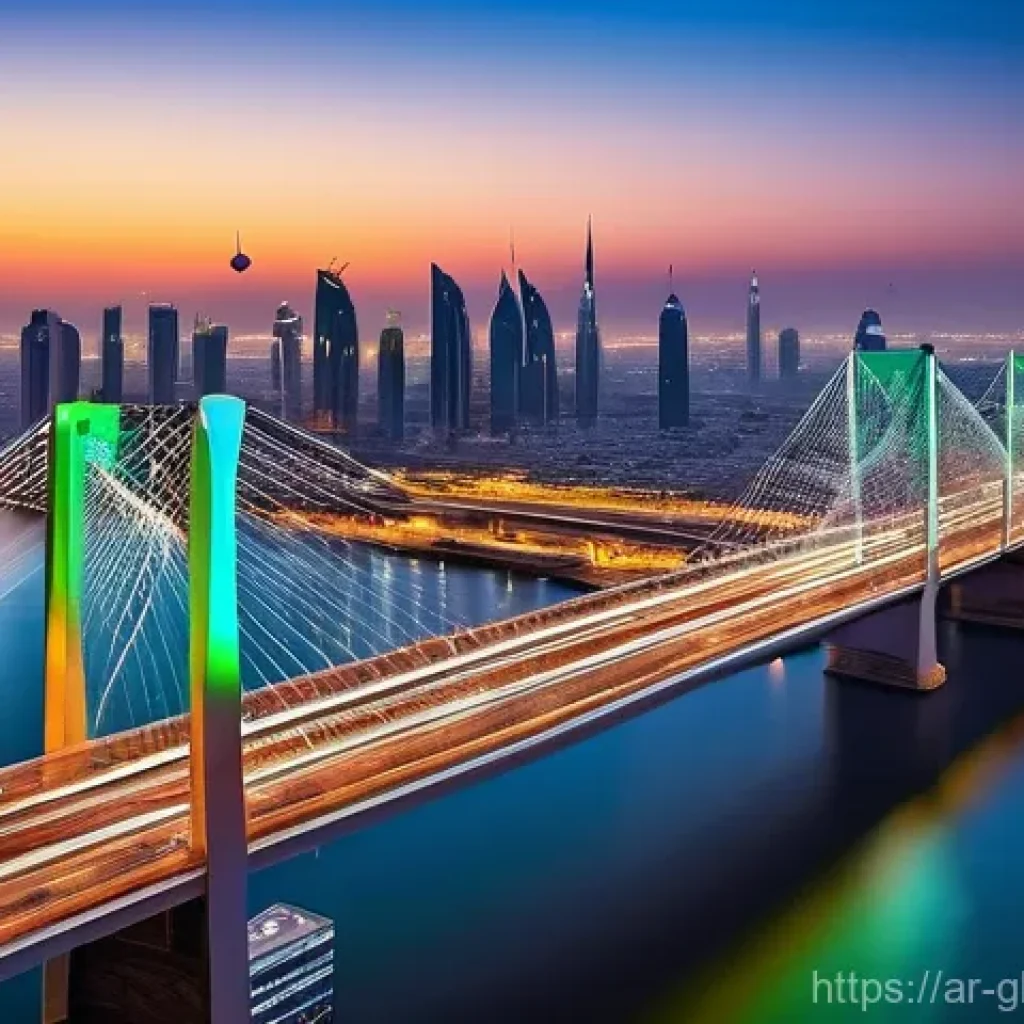 글로벌브릿지와 금융 시장 - **Global Financial Bridges & Currencies:** A breathtaking panoramic view of majestic, futuristic dig...